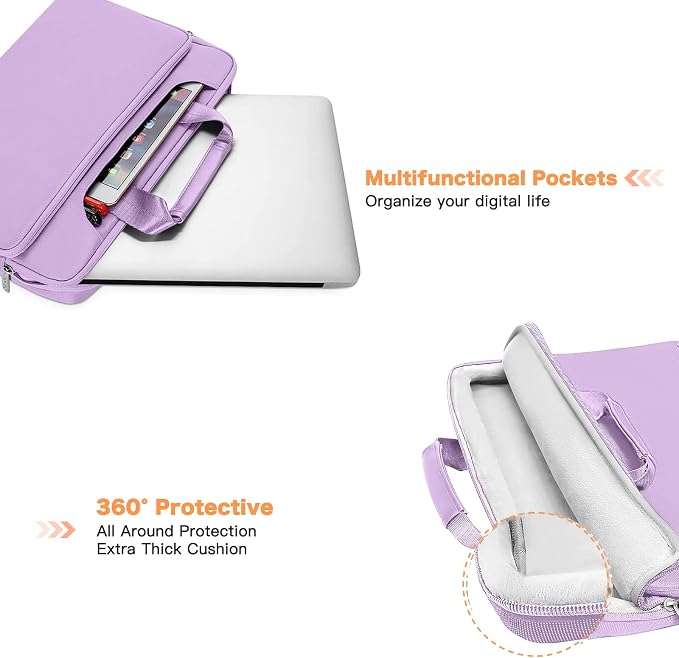 MOSISO 360 Protective Laptop Bag 15.6 inch, 15-16 inch Computer Bag Compatible with MacBook Air 15 inch/Pro 16 inch, HP,Dell,Lenovo,Asus,Notebook, Laptop Carrying Case with Strap&Handle, Light Purple