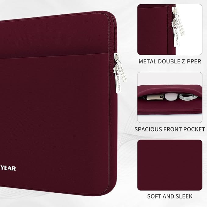 RAINYEAR Laptop Sleeve Case 13.3 Inch, Protective Portable Case with Front Pocket, Briefcase Handbag Laptop Bag Compatible with 13.3-14 Inch Laptop PC, 14 Inch MacBook Pro M5 M4 M3 M2 M1, Red