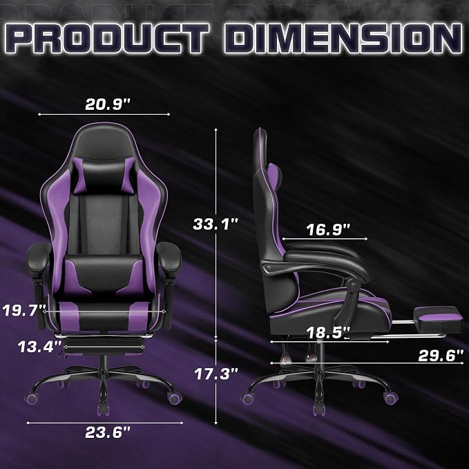 Homall Gaming Chair, Video Game Chair with Footrest and Massage Lumbar Support, Ergonomic Computer Chair Height Adjustable with Swivel Seat and Headrest (Purple)