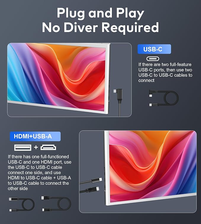 Laptop Screen Extender, 14" FHD 1080P IPS Laptop Monitor Extender, 315° Rotation Triple Portable Monitor for 13.5" -16.5" Laptops, Type-C/HDMI/USB-A Plug & Play for Wins, Mac, Android, Switch