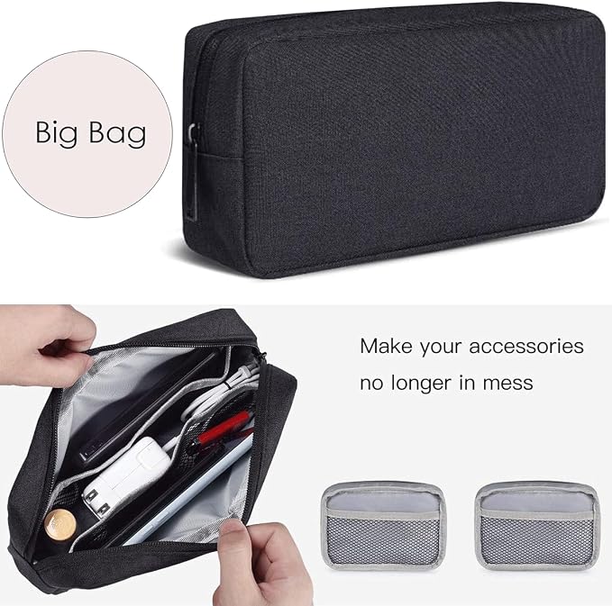 CAAORDKSO Electronics Accessories Case, Electronic Organizer Travel Cable Accessories Bag, Portable Waterproof Storage Bag for Hard Drive,Power Bank,Chargers,Mouse,Various Accessories(Small+Big-Black)