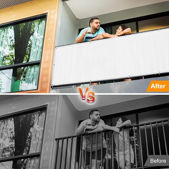 LOVE STORY 3' x13' White Waterproof Balcony Privacy Screen Cover - Opaque Fence Covering Privacy, 100% Polyester Fabric, UV Protection Shield for Apartment Railing,Outdoor Patio, Deck, Porch