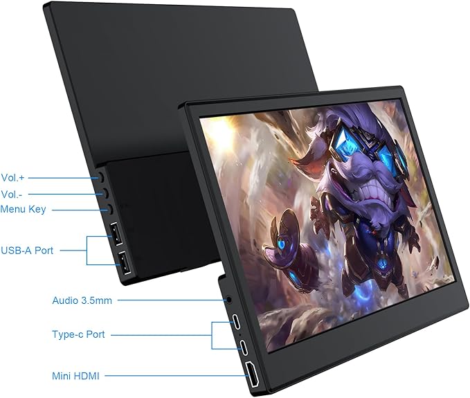 11.6 Inch Portable Monitor, Small Ultra-Slim FHD IPS Display, Plug & Play USB-C/HDMI External Second Screen for Laptop, Phone, Raspberry Pi, PS5, Xbox, Switch, PC(11.6”)