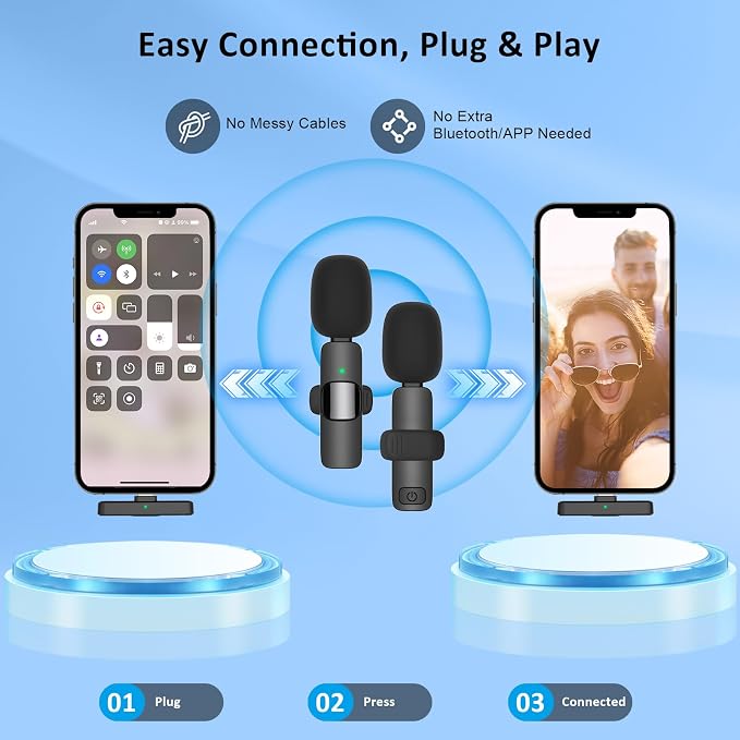 MAYBESTA Wireless Lavalier Microphone for iPhone, iPad, Android - Bluetooth Lapel Phone Mic for Video Recording - Mini Clip on Microphones for YouTube Podcast Interview(Black)