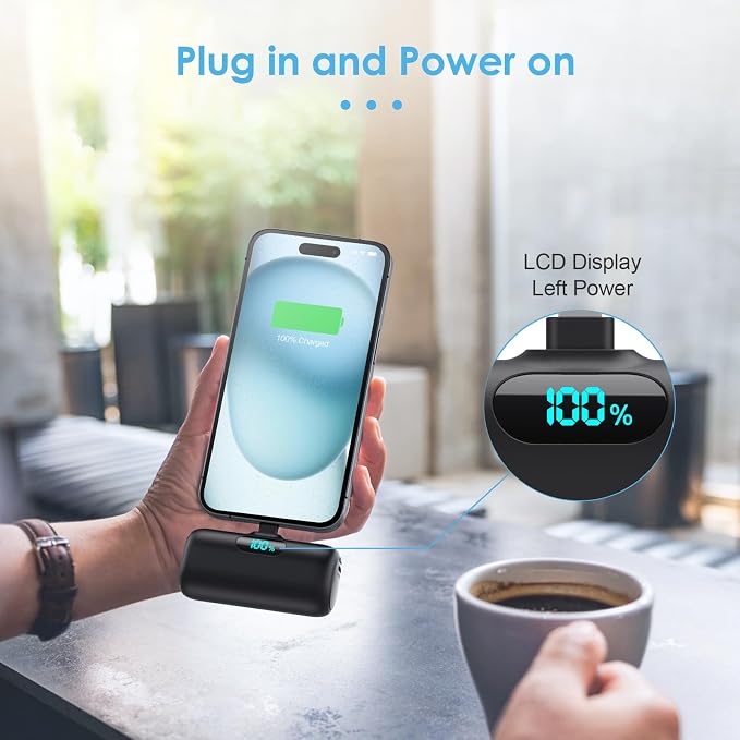 [2-Pack] Mini Portable Charger USB C Power Bank,Upgraded 5000mAh PD Fast Charging Battery Pack Built-in USB-C Connector Travel Essential for iPhone17/17Pro/17Pro Max/Air/16 Plus/16Pro Max/15 Series