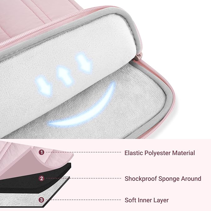 MOSISO Laptop Case 16 inch, 15-15.6 inch Puffy Laptop Sleeve Compatible with MacBook Pro 16 M5 M4 M3 M2 M1, HP Acer Dell Lenovo ASUS Notebook, Rectangle Quilted Carrying Bag with Bow&Handle, Pink