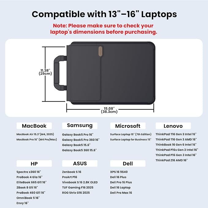 Nillkin Upgraded 12-14 Inch Laptop Sleeve Case for MacBook/Dell/HP/Lenovo/Asus, Unique Slim Travel Computer Bag with Adjustable Stand & Mouse Pad, Magnetic Handle, PU Leather, Black