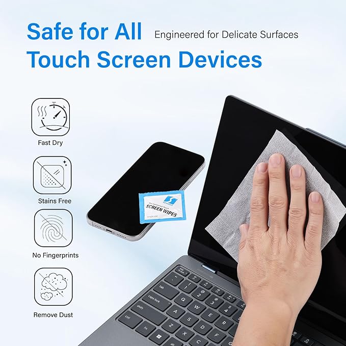 Screen Wipes, Pre-moistened Screen Cleaner Wipes for Electronics, Streak-Free Cleaning Wipes for Phone, Laptop, Monitor, Touch Screens (600 Count)
