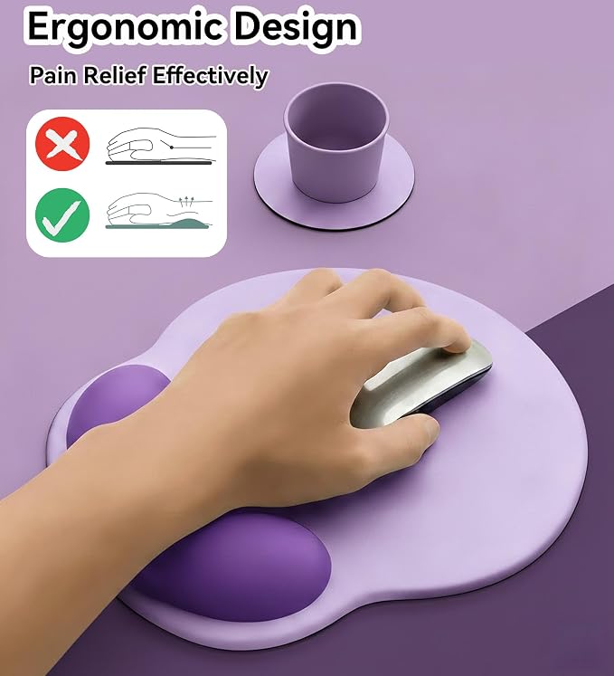 Ergonomic Mouse Pad with Wrist Rest,Mousepad with Wrist Support - Cute Gel Portable Mouse Pads for Desk Laptop,Computer,Office & Home Decor-(Purple)