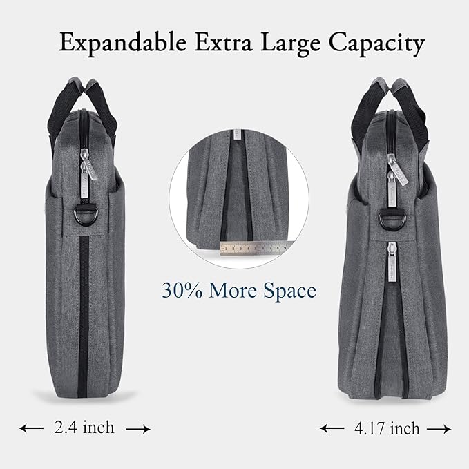Voova Laptop Bag Case 15 15.6 16 Inch, Computer Sleeve Messenger Bag with Shoulder Strap Expandable Waterproof Business Briefcase for Men Women to Work Travel School, Fit 14-16 Inch Laptop, Grey