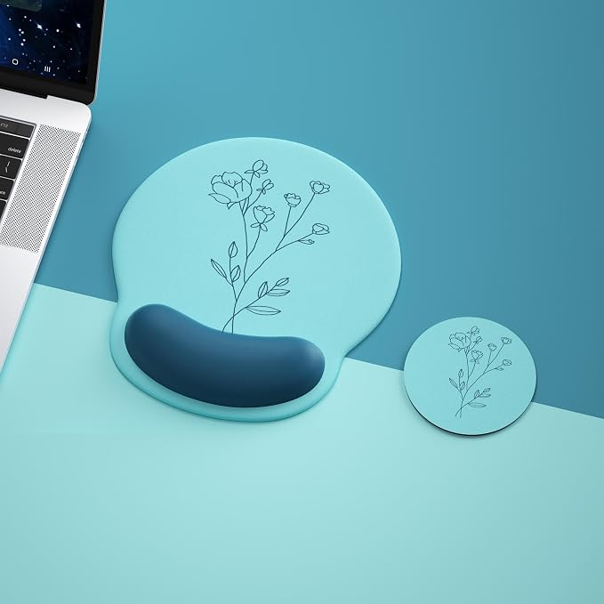 Ergonomic Mouse Pad with Wrist Rest,Mousepad with Wrist Support - Cute Gel Portable Mouse Pads for Desk Laptop,Computer,Office & Home Decor-(Teal Plants)