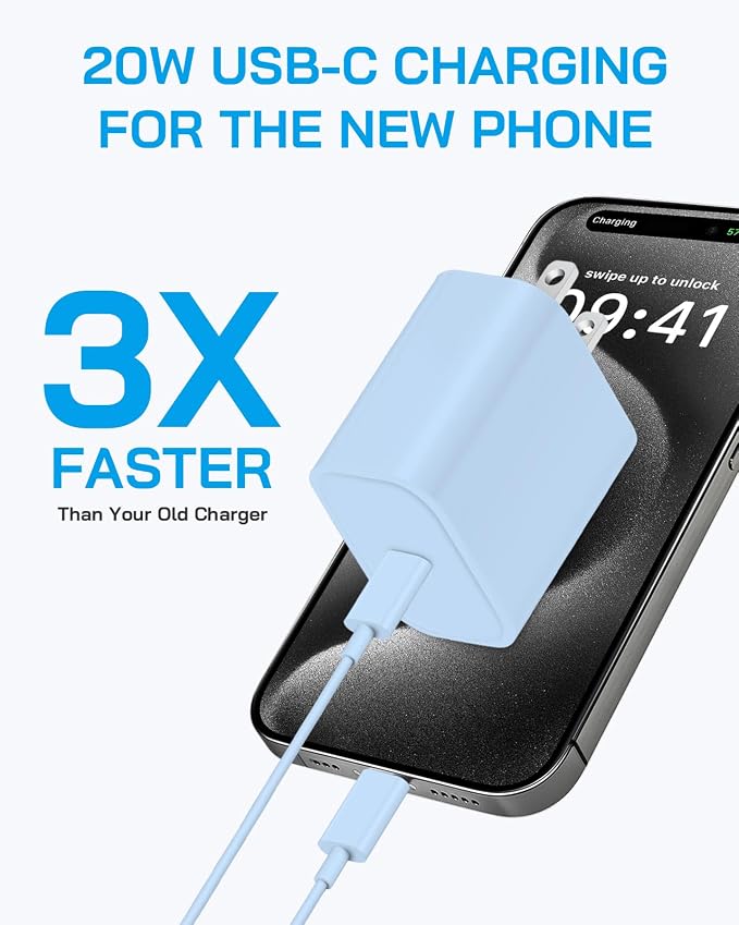 AISNI iPhone 17/16/15 Charger Fast Charging 3 Pack USBC Charger Block with 6 FT Type C Charger Fast Charging Cord Compatible with iPhone 17/17 Plus/17/16/15 Pro Max/16/16 Plus/15/iPad Pro-Blue