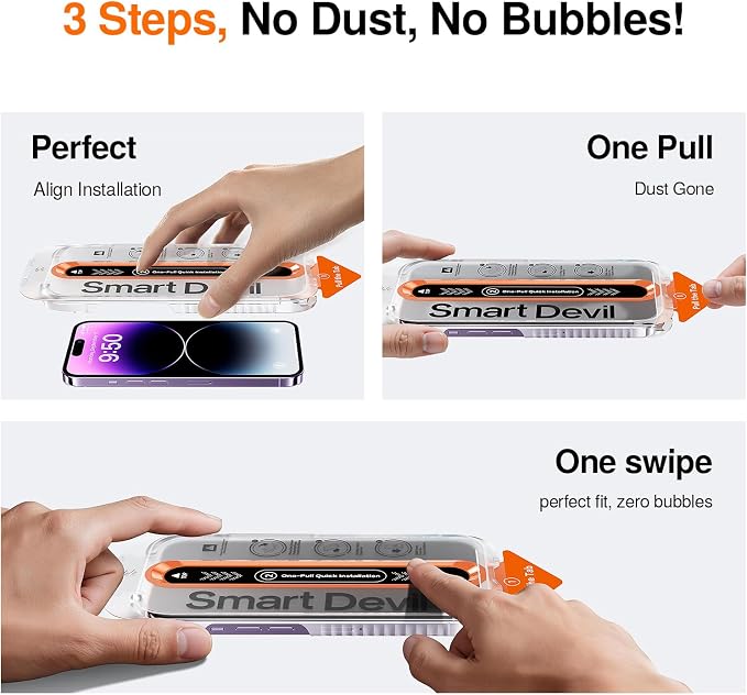 SMARTDEVIL 2 Pack Screen Protector for iPhone 14 Pro Max, 9H Hardness Military Grade Shatterproof HD Clear Tempered Glass, Easy to Install, Auto Bubble-Free and Dust-Free Box, Case Friendly