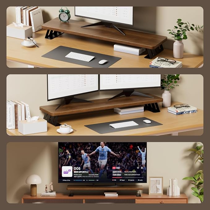 Dual Monitor Stand, 39 Inch Large Wood Monitor Stands for 2 Monitors
