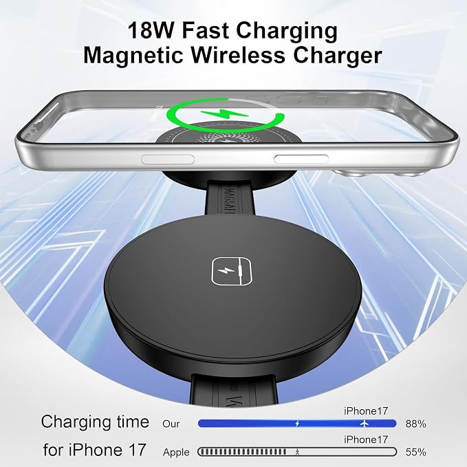 3 in 1 Wireless Charging Station for iPhone 17e, Foldable Portable Travel Magnetic Charging Pad for iPhone 17 16 16e 15 Pro Max Apple Watch AirPods Fast Wireless Charger Apple Device Charging Hub