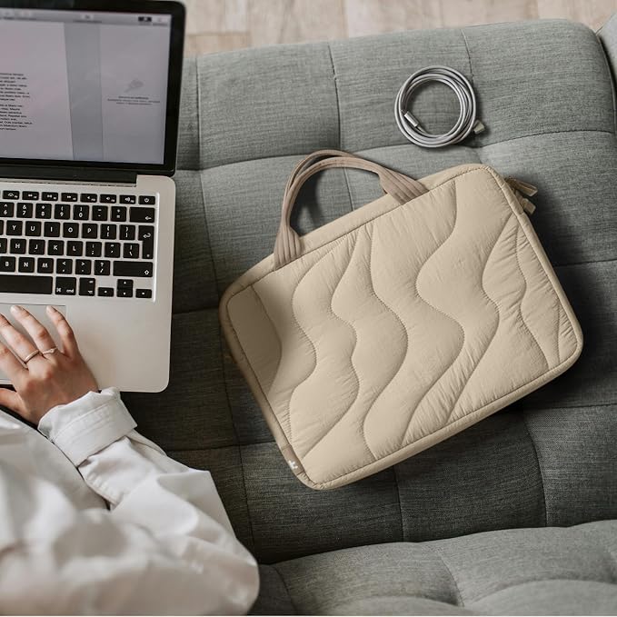 tomtoc 13-14 Inch Protective Puffy Laptop Carrying Bag for Women, Lightweight Laptop Briefcase Fits 13-inch Macbook Air M5 2026 & Neo A18, 14" MacBook Pro, Work Bag Case Handbag with Organized Storage