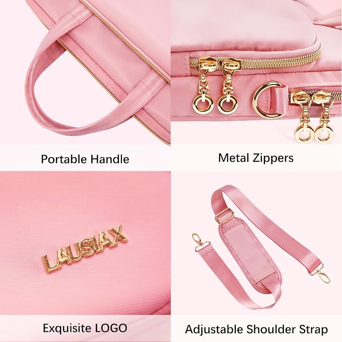 14 Inch Laptop Bag Case for Women Men Compatible with HP Chromebook OmniBook Envy/14 MacBook Pro M5/Dell Pro Inspiron XPS/Lenovo Yoga, Messenger Carrying Briefcase Computer Bag Case, Pink