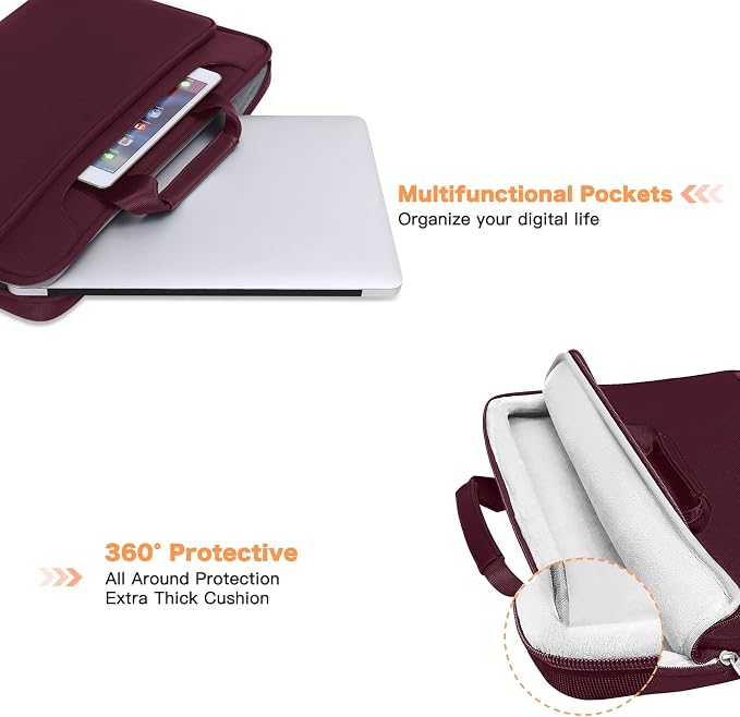 MOSISO 360 Protective Laptop Bag 13.3 inch, 13-14 inch Computer Bag Compatible with MacBook Air 13 inch/Pro 13 inch/Pro 14 inch,HP,Dell,Notebook, Laptop Carrying Case with Strap&Handle, Wine Red