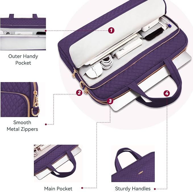 Laptop Case Bag Women Men Computer Sleeve Compatible with MacBook/Dell/HP/Acer/ASUS, Waterproof Shoulder Carrying Briefcase, Purple, 14-14.5 Inch