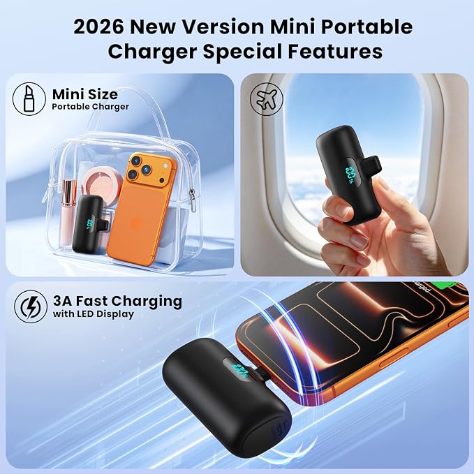 [2 Pack]Portable Charger Power Bank for iPhone 17/16/15,Mini USB C Portable Power Bank 5500mAh Fast Charging Battery Pack Travel Essentials for iPhone 15/16/17 Plus/17 Pro/17 Pro Max,Samsung Android