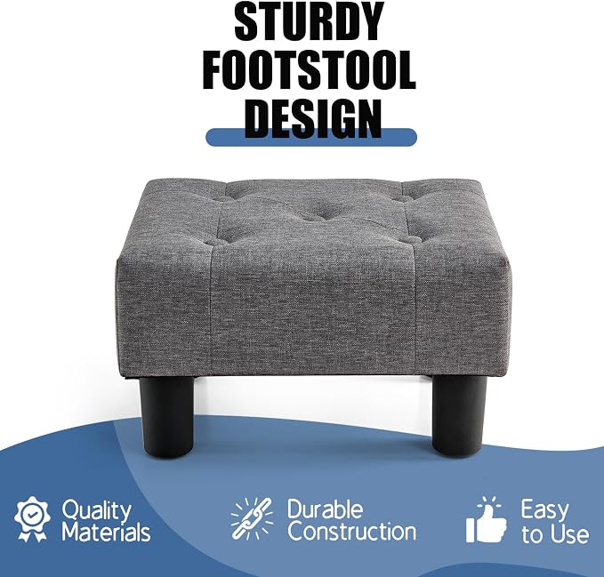 BRIAN & DANY Small Foot Stool, Linen Foot Stools with Legs, Stable Small Footstool for Living Room, Grey