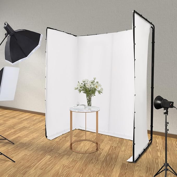 13.12 x 7.87ft Photography Backdrop Stand,Large Collapsible Screen Backdrop with Stand,Portable Photo Background Support System (Black, White)