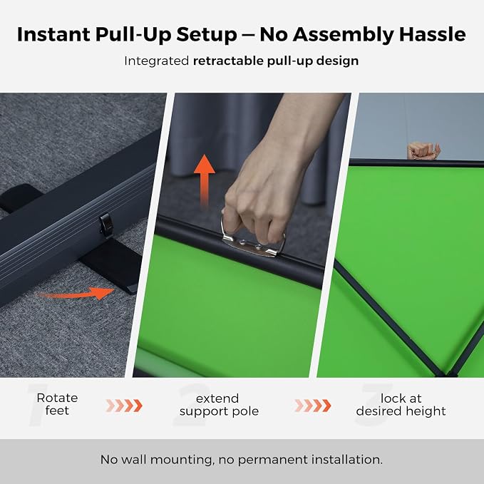 NearStream Pull-Up Green Screen Backdrop, 78.7" x 89.3", Retractable Chroma Key Background with Auto-Locking Frame, Wrinkle-Resistant Fabric, No Assembly for Streaming, Video Calls & Photography(VK50)