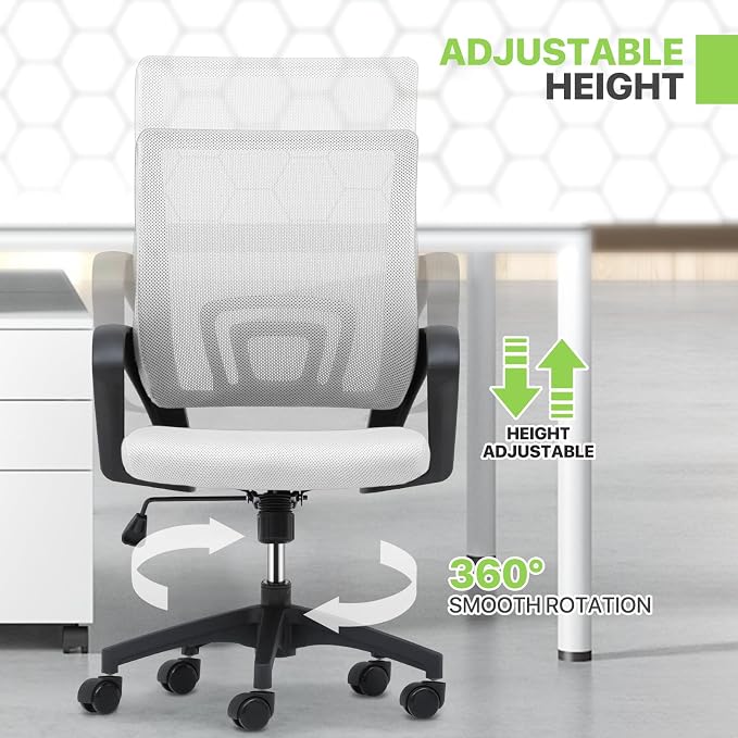 Magshion Ergonomic Office Chair Pack of 2, Mid-Back Mesh Desk Chair, Adjustable Swivel Computer Chair with Lumbar Support & Breathable Backrest for Gaming, Work, Study, 300 Lbs Capacity, White