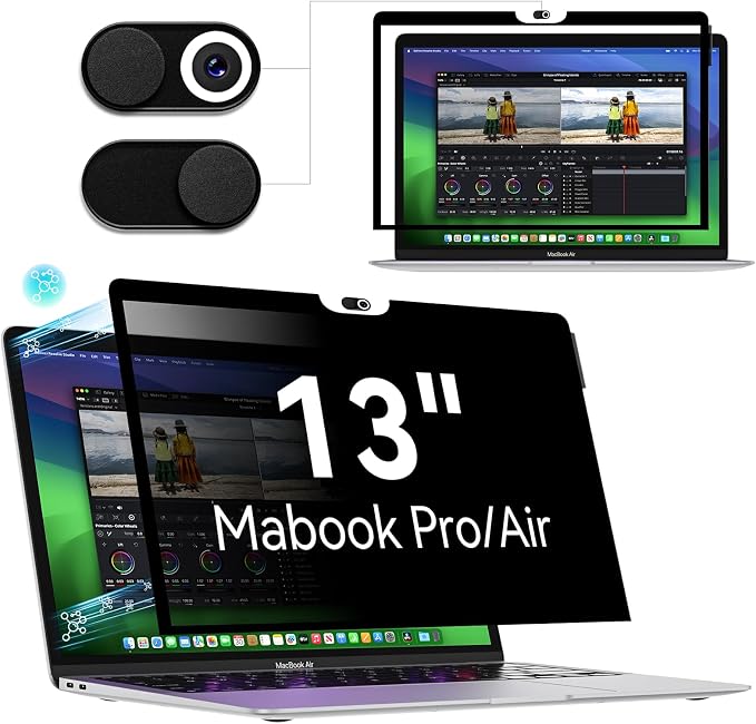 Privacy Screen MacBook Pro 13 Inch(2016-2022, M1, M2)/MacBook Air 13 in(2018-2021,M1),Easy On/Off Removable Anti Glare Blue Light Filter with Camera Cover,Anti Spy Laptop Screen Protector for Mac 13In