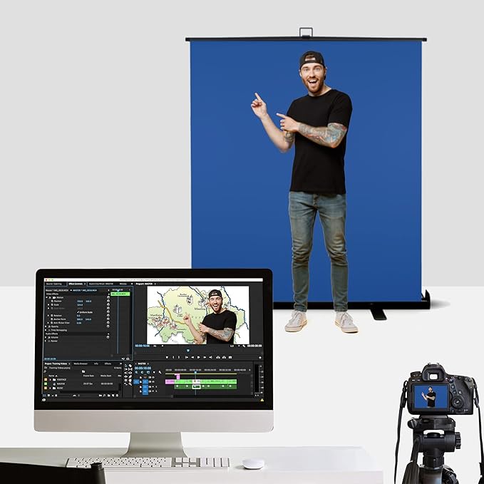 62-Inch Blue Screen Backdrop – Collapsible & Portable Chromakey Background for Streaming, Video Calls, Photography, Zoom & Gaming – Wrinkle-Resistant, High-Density Fabric, Easy Setup