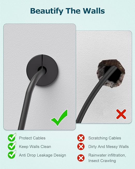 8PCS 3/4 Inch Cable Grommets for Starlink, Wall Bushing Grommet 3/4" Black Non-Slip Waterproof Wall Grommets for Cables 19mm Diameter Starlink Cable Routing Kit for Organizing Protecting Cord