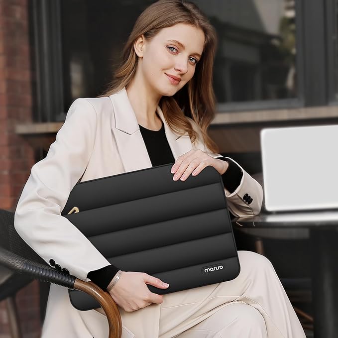 MOSISO Laptop Case 13.3 inch,13-13.3 inch Puffy Laptop Sleeve Compatible with MacBook Air 13.6 M5 M4 M3 M2 M1/Neo/Pro 13/14,HP Dell ASUS Lenovo,Polyester Horizontal Bag with Small Case, Black