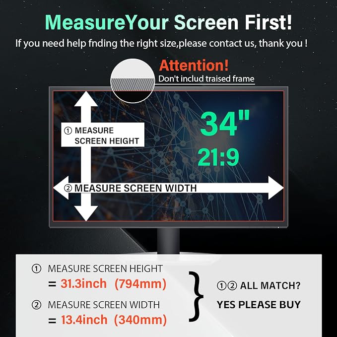 [2 Pack] Magnetic Hanging 34 Inch Computer Privacy Screen for 21:9 Aspect Ratio Widescreen Monitor, Removable Eye Protection Anti Glare Blue Light Computer Monitor Privacy Filter