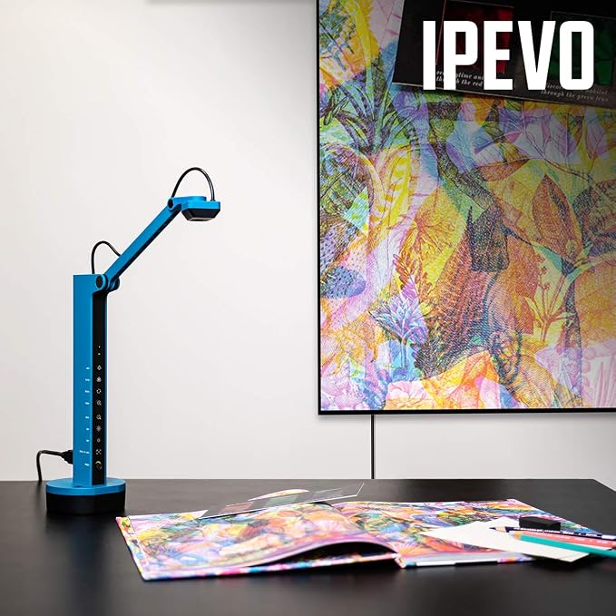 IPEVO VZ-X Wireless 8MP Document Camera, 3 Modes of Connectivity — Wi-Fi, HDMI, and USB, Compatible with Web Conferencing Software, Works Wirelessly with iOS, tvOS, and Android,Black, Blue