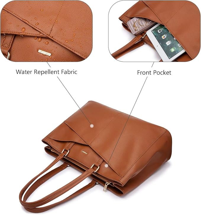 LOVEVOOK Laptop Tote Bag for Women 15.6 Inch Waterproof Leather Computer Bags for Teacher Work Business,Suede Leather Brown