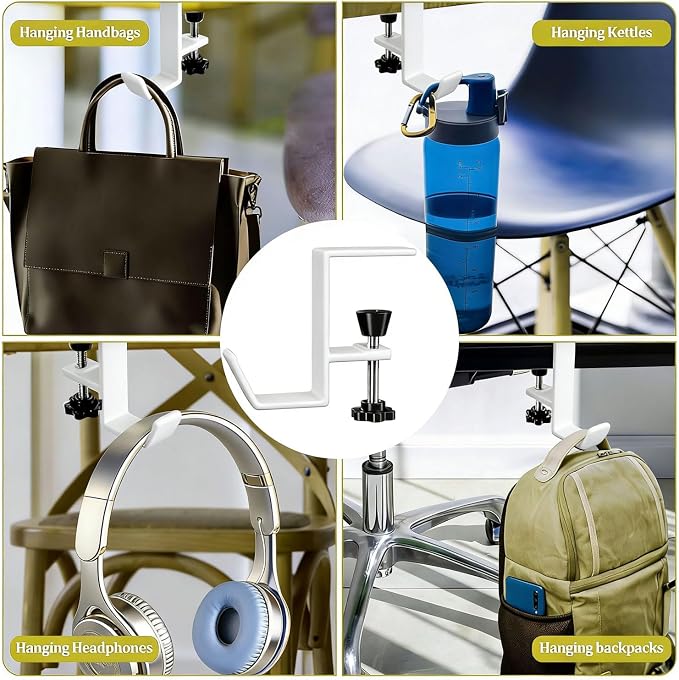 Headphone Stand - Aluminum Alloy Headphone Holder, Under Headset Stand for Desk Fit for PC Gaming Headset Hanger Hook Suitable for Office, Computer, Student Class Desk, Handmade Creator Table (White)