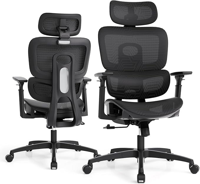 Magshion Ergonomic Mesh Office Chair, Swivel Executive Chair with Adjustable Headrest, 3D Armrests, Tilt Lock and Lumbar Support, Desk Chair for Home Office, 350 LBS Capacity, Black