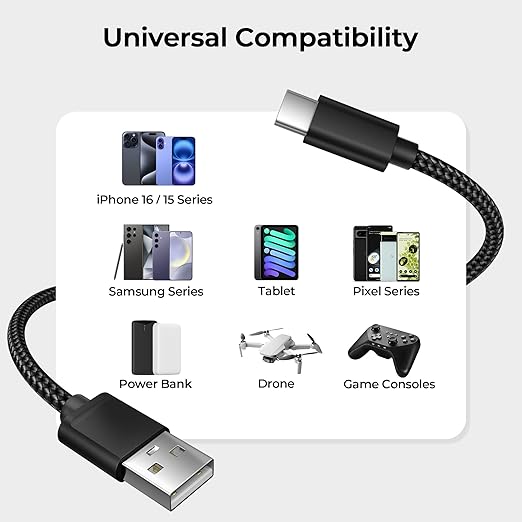 Basesailor for iPhone 17 16 Pro Max Charger Cord,USB to USB C Cable,Type C Charging Power Cord for Apple 17e 15 iPad 10 Air 4 5,Samsung Galaxy S26 S25 S24 S23,Black,2Pack 3.3FT(1M)