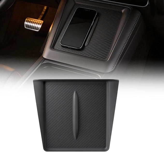 Center Console Wireless Charging Pad for Tesla Model Y Juniper 2026 2025, [Unobstructed Charging] Non-Slip Silicone Mat Ultra-Thin Wireless Charger Mat for Model Y Juniper Accessories (Black)