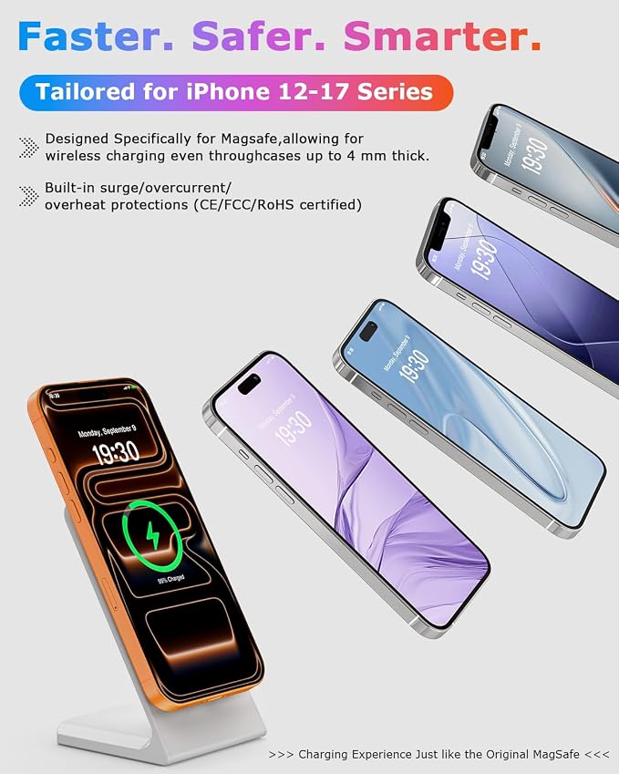 Mag.Safe Charger Stand, Magnetic Wireless Charging Station for iPhone 17/16/15/14/13/12 Series (Lunar White)