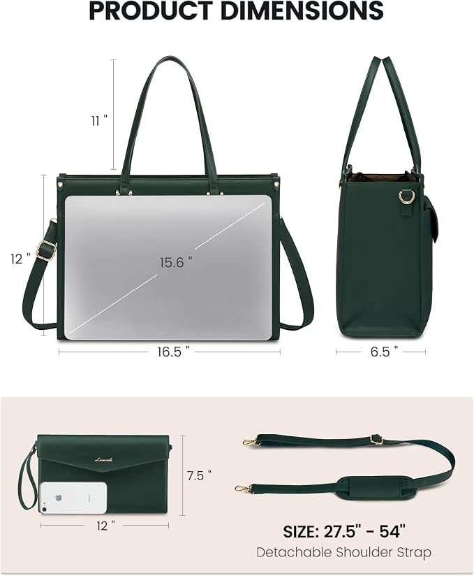 LOVEVOOK Laptop Bag for Women, 15.6 inch Laptop Tote Bag 2-in-1 Professional Work Bag Business Briefcase with Clutch Purse, Waterproof Leather Computer Handbag for Teacher Office Travel