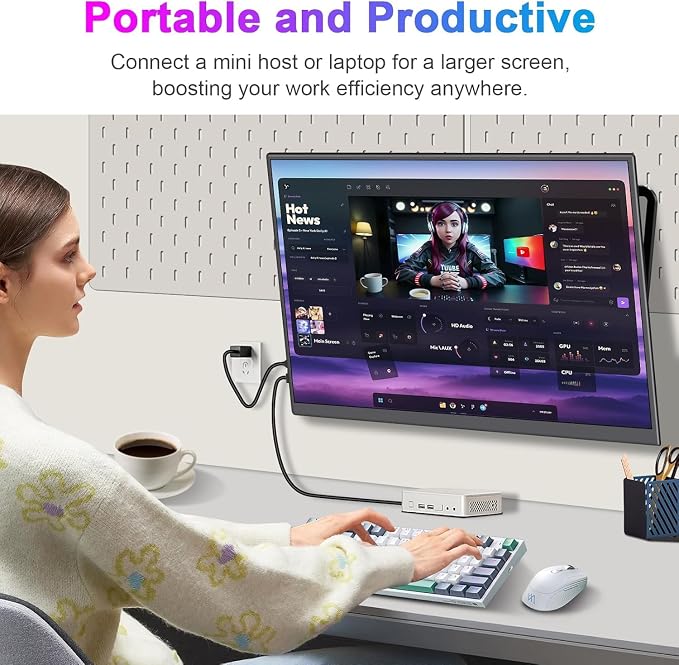 Portable Monitor 16" 165Hz 1920x1200P 133% sRGB 16:10 FHD HDR Mini HDMI USBC Gaming Monitor Supports VRR with FreeSync, Speakers, VESA, External Second Screen for Laptop, PS,Mac, Xbox,Switch2