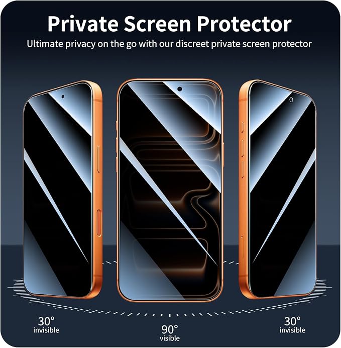 3-Pack Privacy Screen Protector for iPhone 17 Pro Max/16 Pro Max, Anti-Spy Tempered Glass Film, Dark Private Black Protection, 9H Hardness, Anti-Scratch, Bubble Free, Case Friendly
