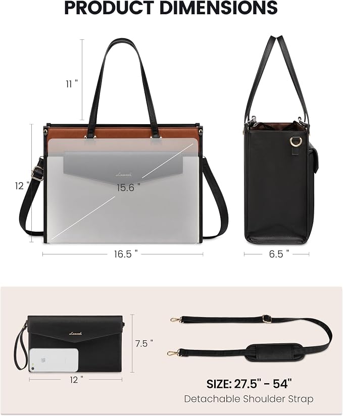 LOVEVOOK Laptop Bag for Women, 15.6'' Laptop Tote Purse 2-in-1 Professional Work Bag Business Briefcase with Clutch Purse, Waterproof Leather Computer Handbag for Teacher Office Travel