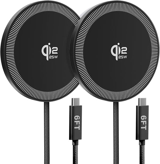 25W Wireless Charger for MagSafe, Qi2.2 Magnetic Fast Charging Pad for iPhone 17/16/15/14/13/12 Series&AirPods,Strong Magnet,Portable Wireless Charger for Travel Home Office,Elegant Black, 2Pack(6FT)