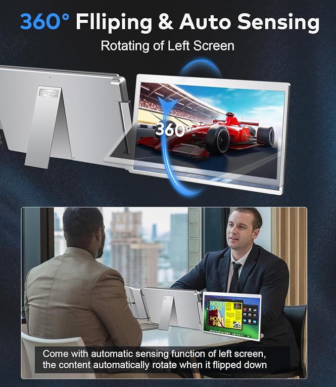 15.6" Laptop Screen Extender, Left Screen 360° Flip Triple Screen Monitor Extender, FHD 1080P IPS Portable Travel Monitor Display, fit for 13-17.3" Laptops, Compatible with Windows and MacBook-S10