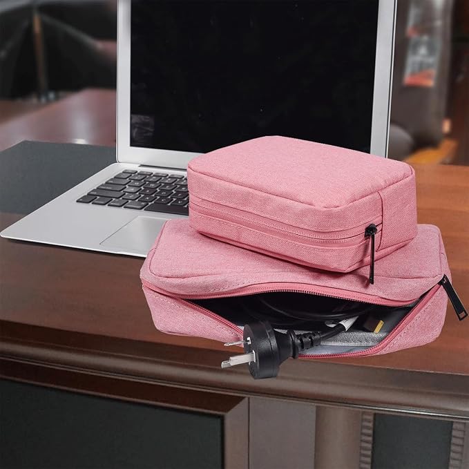CAAORDKSO Electronic Organizer Bag, Travel Cable Organizer Bag Waterproof Portable Electronic Accessories Storage Multifunctional Case for Charger, Mouse, Power Bank, Cosmetics Kit (Small+Big, Pink)