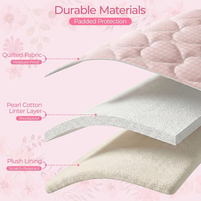 13-14 inch Cotton Quilted Laptop Sleeve for Women, Aesthetic Puffy Laptop Case Carrying Bag Compatible with MacBook Air/Pro 13/Pro 14, Soft Computer Liner Bag (Pink Gingham, 13.3inch)