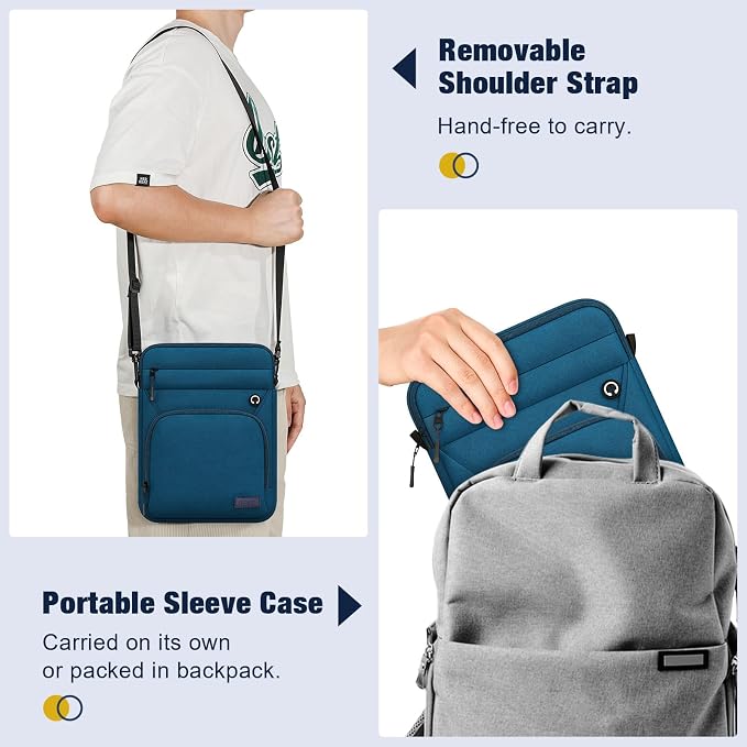 MoKo 9-11 Inch 360° Protective Tablet Sleeve Bag with Earphone Hole & Multi-Pockets, Fits New 11-inch iPad Air M4 2026 & iPadPro 11 M5,iPad A16,iPad10/5/4. 10.9,iPad9/8. 10.2,Tab S8/S9 11,Peacock Blue