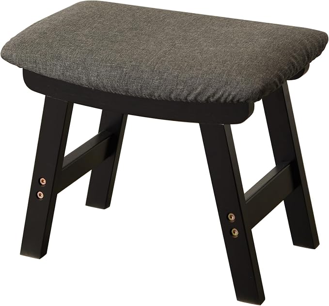 Kitsanery Foot Stool,Ottoman,Bamboo Small Sofa Foot Rest Under Desk,Extra Seating for Living Room, Bedroom and Kitchen (Black Stool Legs - Gray Surface)
